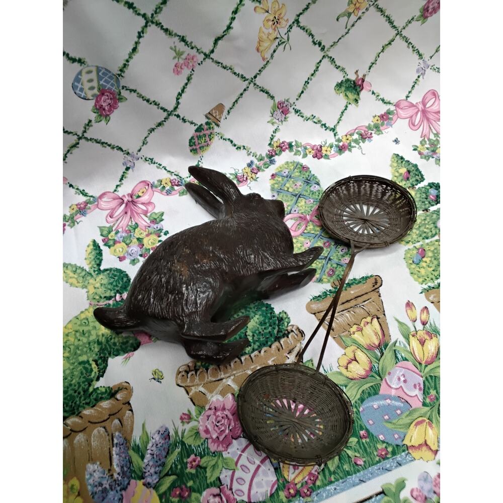 VINTAGE EDWARDIAN BRONZE RABBIT HARE WITH YORED BASKETS EASTER - Picture 4 of 7